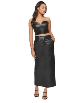 اشتري Faux Leather Slit Midi Skirt في مصر