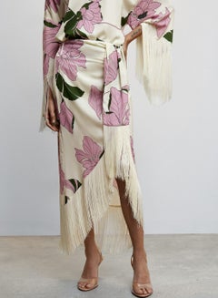 Buy Asymmetrical Fringe Hem Floral Skirt in Saudi Arabia
