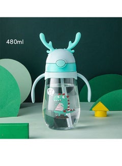 Buy Sippy Cup for Baby more than 6 months Small Dinosaur Spill-Proof Sippy Cup Straw for Kids Water Bottle with Soft Silicon Spout Cup 480ml with Handle in Saudi Arabia