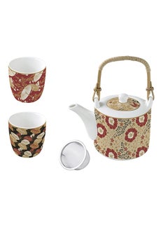 Buy Kimono Teapot with 2 Cup Set, Multicolour - 600 &160 ml in UAE