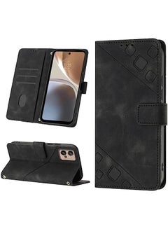 اشتري HuHa Case Cover Compatible For Motorola Moto G32 Skin-feel Embossed Leather Phone Case Black في السعودية