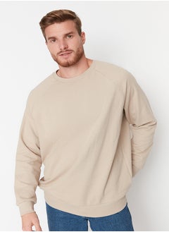 اشتري Beige Basic Oversize/Wide Cut Fit Crew Neck Fleece Sweatshirt TMNAW23SW00190 في مصر