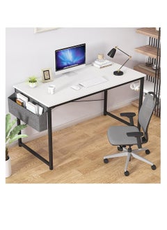 Buy Modern Computer Desk Sturdy Office Desk Simple Writing Desk Study Table with Storage Bag and Hook for Home Office Bedroom Living Room PC Laptop Notebook Table (100 * 50cm, White) in Saudi Arabia