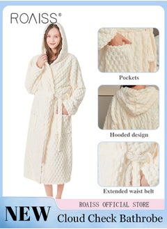 اشتري Thicken Absorbent Bathrobe Unisex Cloud Pattern Coral Fleece Sleepwear Autumn Winter Ladies Lightweight Soft Non Shedding Robe with Hood في الامارات