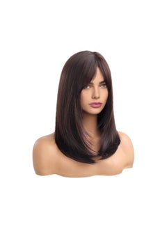 Buy Long Brown Wigs for Women, Layered Synthetic Hair Wig with Partial Fringe in Egypt