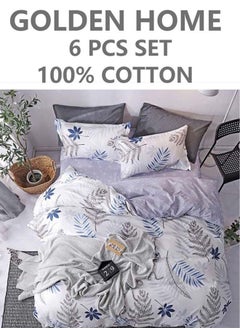 Buy 6-Piece Single Size Cotton Printed Combination Duvet Cover Set Includes 1xFitted Bedsheet 120x200+30cm, 1xDuvet/Bed Cover 160x210 cm, 2xPillowcase 55x80cm, 2xCushion Case 45x70cm Multicolour in UAE