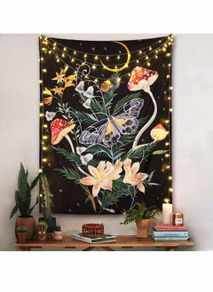 Buy Butterfly and Flower Vertical Tapestry Wall Hanging, Moon and Stars Floral Tapestries, for Bedroom Dorm Living Room (Black, 150 × 200 cm) in Saudi Arabia