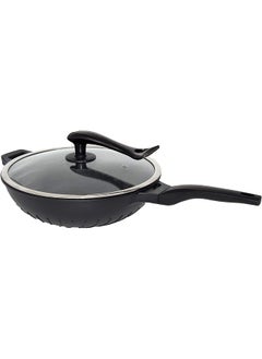 Buy Non Stick Wok Fry Pan With Stand Lid 32 Cm Black Mixed Material in Saudi Arabia