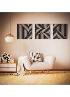 اشتري Geometric Wood Wall Art - Set of 3 Modern Panel Each 40x40 في مصر