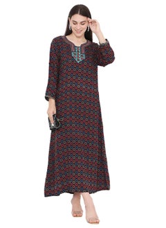 Buy MULTICOLOUR PRINTED WITH NECK EMBROIDERY ARABIC KAFTAN JALABIYA FARASHA in Saudi Arabia