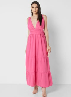 Buy Sleeveless Ruffle Detail Dress in UAE