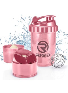 Buy Protein Shaker Bottle (500ml) Transparent - Leak-Proof Blender Bottle with Powder and Pill Storage Compartment - BPA Free Shaker (Light Pink) in UAE