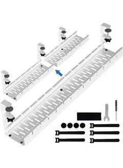 Buy No-Drill Under-Desk Cable Management Tray,Retractable Fixture-Mounted Desktop Cable Organizer for Cable Management,Retractable Plug Rack,Sturdy Metal Cable Tray Basket for Home Office(White) in Saudi Arabia