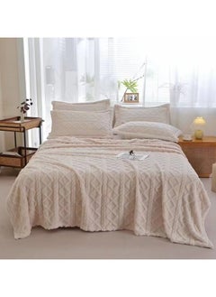 اشتري COMFY SOFT & FLUFFY 3PC BLANKET SET KINGSIZE- 1 BLANKET & 2 PC PILLOW COVER SET CREAM في الامارات