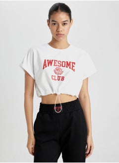 اشتري Crop Crew Neck Slogan Short Sleeve T-Shirt في الامارات