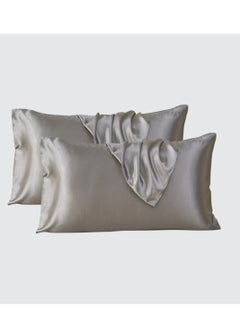 Buy Satin Pillowcases 2-Pcs Soft And Silky Pillow Cover For Hair And Skin Care With Envelope Closure (Without Pillow Insert),Grey in UAE