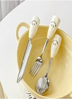 اشتري Smiley Silverware Set Cutlery Flatware Ceramic Handle, Stainless Steel,Tableware Set, Polished مجموعة أدوات المائدة الفضية و المصنوعة من السيراميك بمقبض من الفولاذ المقاوم للصدأ، سمايلي ، مصقولة في مصر