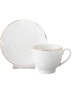 Buy Set of 4 cups and 4 saucers, white porcelain with a golden line, for black coffee, milk, tea, and multi-purpose in Saudi Arabia