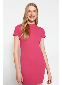 اشتري Fuchsia Fitted Short Sleeve Crew Neck Mini Ribbed Stretchy Knitted Dress TWOSS22EL2822 في مصر