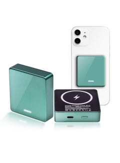 Buy 10000 mAh Magnetic MagSafe Wireless Mini Portable Power Bank Charger Green in UAE