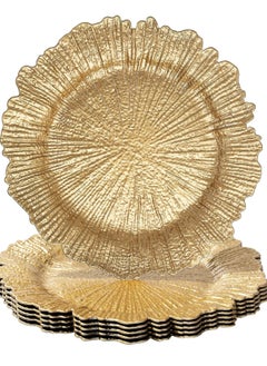 Buy Set of 6 Gold Charger Plates – 13" Round Plastic Reef Plate Chargers for Dinner Plates, Wedding, and Elegant Décor Place Settings in Saudi Arabia