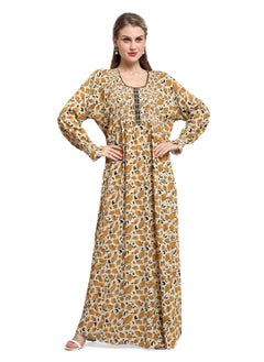 اشتري MULTICOLOUR PRINTED SMOCKED DESIGN CASUAL ARABIC KAFTAN JALABIYA DRESS في السعودية