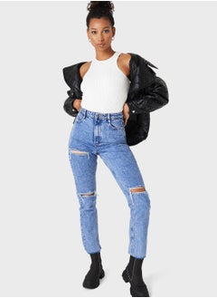 Buy High Waist Ripped Jeans in Saudi Arabia