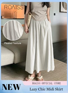 اشتري Versatile High-Waisted Pleated Midi Skirt | Basic Yamamoto-Style Lazy | Fashionable & Slimming | Leg-Shaping | Women's Mid-Length Skirt في الامارات