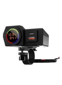 Buy Motorcycle Phone Charger, Motorcycle Waterproof 3 in 1 USB Charger, With Voltmeter and Thermometer, Fast Charge QC 3.0/2.0 and PD, 12V for Motorcycle ATV UTV (7/8inch Handlebar) in Saudi Arabia