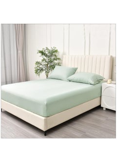 اشتري Bedding Fitted Sheet: 3-Pcs King Size Solid Sheet With Pillowcases Set and Soft-Silky 35 Cm Extra Deep Brushed Microfiber Cooling Bed Sheet, Sea Green في السعودية