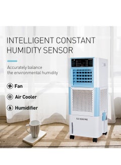 Buy 3-in-1 Multifunctional Air Humidifier Fan Air Cooler With Remote Control 18L 90W White Blue in Saudi Arabia