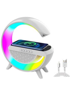 Buy G Lamp RGB Smart Light Phone Fast Wireless Charger with Speaker Lamp and clock and alarm for iPhone Samsung Galaxy Andriod Phones - White in UAE