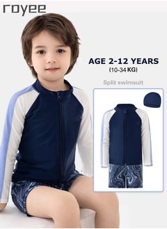 Buy 3-Piece Boys Split Long Sleeved Swimsuit With Swim Cap Suit for Toddler/Junior/Youth Aged 2-12 Years boys in UAE