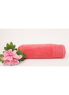 Buy Towel GREEKY S - 500 GSM - 100% Cotton Terry - Jacquard Border- 1 Bath Sheet 85x160 cm- Luxury Touch - Extra Absorbent-Peach in UAE