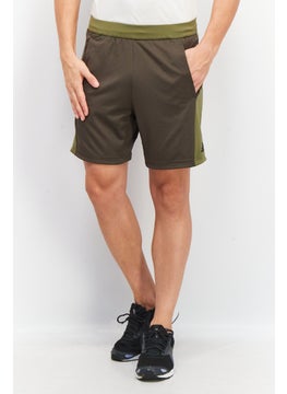 اشتري Men Sportswear Fit Color Block 7 Inseam Yoga Shorts, Olive Combo في الامارات