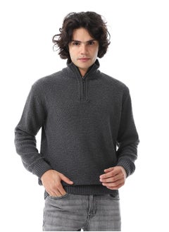 اشتري Half-Zipper Long Sleeves Knitted Sweater_Dark Grey في مصر