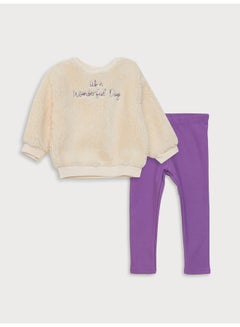 Buy Crew Neck Long Sleeve Embroidery Detailed Baby Girl Sweatshirt and Tights 2-Pack Set in Egypt