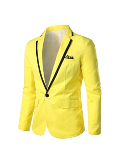 اشتري Mens Slim-Fit Solid Long Sleeve Blazer Yellow في الامارات