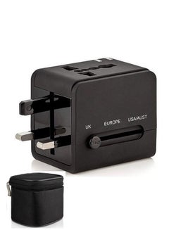 Buy All In One Worldwide Travel Adapter with Two USB Charging Ports Black in UAE