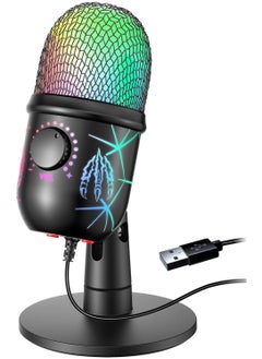 Buy USB Microphone, Plug and Play Gaming Mic for PC, Mac, PS4/5, Podcast Microphone with RGB, Mute, Monitor, Noise Reduction, Volume Gain, Great for Recording, Streaming in Saudi Arabia