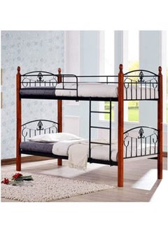 Buy Wooden Steel Bunk Bed With 2 Medicated Mattress 10cm Double Decker Bunker Bed Made Metal Steel And Solid Wood Heavy Duty Guard Rails Sturdy For Home, Baby Home, Apartment Studio Room in UAE