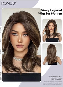 اشتري Wavy Layered Wigs for Women, Natural Soft Synthetic Heat Resistant Hair Wig with HightLights for Wedding Cosplay Party Daily Wear, Brown Mixed Blonde, 55cm (22 inches) في السعودية