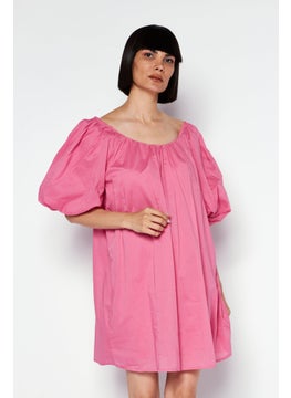 Buy Women Plain Puffed Sleeve Mini Dress, Pink in UAE