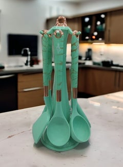 Buy Silicone distribution set 6 pieces with high-quality plastic handle + 1 holder - TURQUOISE in Egypt