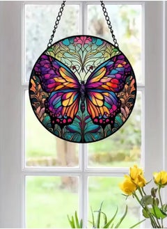 Buy Butterfly Round Stained Suncatcher: Acrylic Wall Art and Hanging Ornament for Home, Office, and Car in UAE