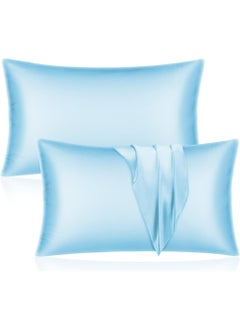 Buy Satin Silk Pillow Case Cover for Hair and Skin, Soft Breathable Smooth Both Sided Silk Pillow Cover Pair (King - 50 x 102cm - 2pcs - Sky Blue) in UAE