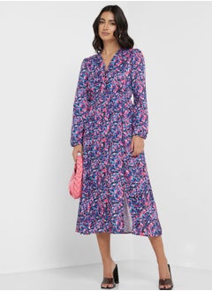 Buy V-Neck Floral Printed Dress in Saudi Arabia