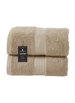 Buy Premium 100 % Combed Cotton 2-Pcs Bath Sheet Set (85 X 172 CM) 600 GSM Large Towel, Highly Absorbent, Quick Dry,Best Towel for Bathroom, Spa And Hotel,Light Beige in UAE