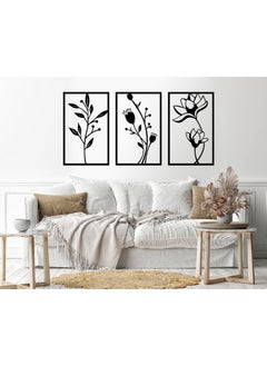 Buy Leaves shape 3 panels Wood Wall art 80x150 Black in Egypt