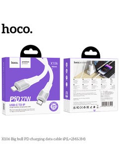 Buy X106 Big Bull PD Charging Data Cable , 2M Fast Charging & Data Sync for iPhone and iOS Devices - White in Egypt